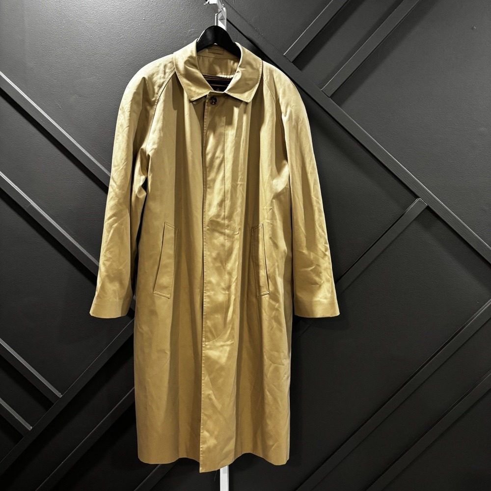Brooks Brothers Beige Long Car Coat Trench Raincoat Men's Size 44R Lined